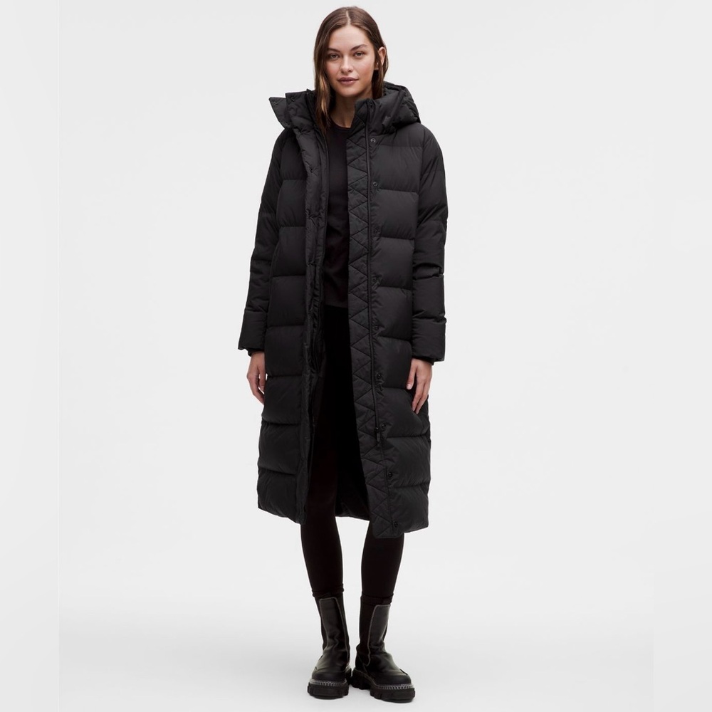 Lululemon Wunder Puff Long Jacket Black size 8 600 Down Filled LW4CAGS